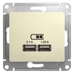                  Розетка GLOSSA USB 5В/2100мА 2х5В/1050мА механизм бежевый
               