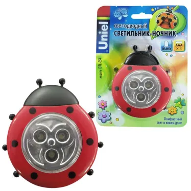 Cветильник-ночник Божья Коровка DTL-354 Божья Коровка/Red/3LED/3AAA питание от 3-х батареек AAA (в комплект не входят) | 07717 | Uniel