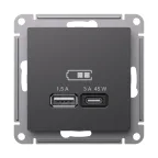                  ATLASDESIGN USB РОЗЕТКА A + тип-C 45Вт высокоскор.заряд. QC, PD, механизм, БАЗАЛЬТ
               