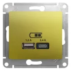                  GLOSSA USB РОЗЕТКА A+С, 5В/2,4А, 2х5В/1,2 А, механизм, ФИСТАШКОВЫЙ
               