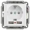 Розетка Intro Accent 6-410-01 P+E Schuko со шторками, 16А-250В + 2хUSB, IP20, СУ, белый