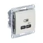 GLOSSA USB РОЗЕТКА тип-C 65W высокоскор.заряд. QC, PD, механизм, МОЛОЧНЫЙ