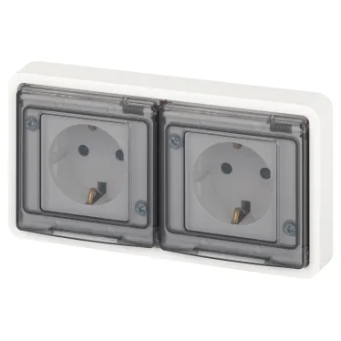 Розетка Эксперт 11-2524-01 2х2P+E гориз. IP55, шторки, 16A-250В, СУ, белый