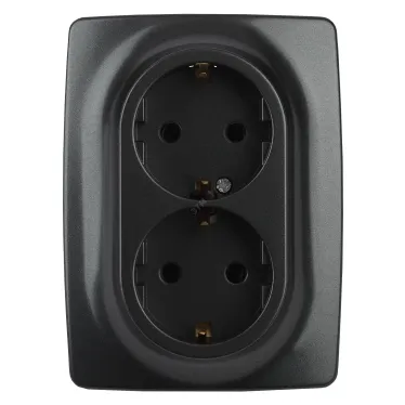 Розетка 2X2P+E Schuko, 16A-250В, Эра12, антрацит, 12-2106-05