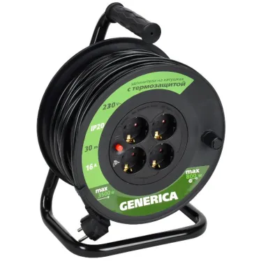 Катушка УК30 с т/з 4 места 2P+PE/30м 3х1,5мм2 | WKP20-16-04-30-G | GENERICA