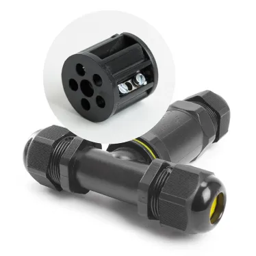 LD523/LD530 Соединитель-коннектор для проводов T 3-контактный, водонепрониц. (клемма 3pin), черный | 41462 | Feron