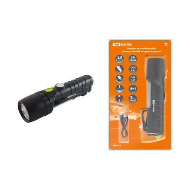 Фонарь автомобильный универс., 6 Вт CREE+3 Вт COB,1x18650 2200 мА*ч, магн., подвес, USB, стропорез, | SQ0350-0058 | TDM