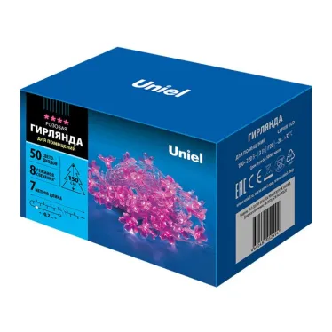Гирлянда светодиодная  с контроллером «Сакура розовая»  ULD-S0700-050/DTA PINK IP20 PINK SAKURA   50 диодов 7 м розоваяIP20шнур прозр. | 07933 | Uniel