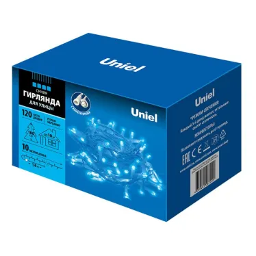 Гирлянда светодиодная  с эффектом мерцания  ULD-S1000-120/TWK BLUE IP67   10м. соед. 120 диодов. синий свет. шнур белый | UL-00001352 | Uniel