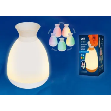 Настольный светильник ваза 3W. акк. 1800mAh. сенсор, белый ULD-R200 LED/100Lm/3000K/RGB WHITE | UL-00004545 | Uniel