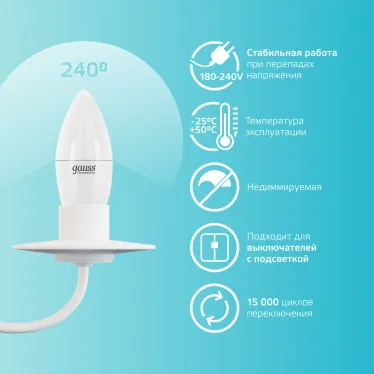 Лампа светодиодная LED 6 Вт 450 лм 4100К свеча нейтральный E27 AC 220В Elementary Gauss