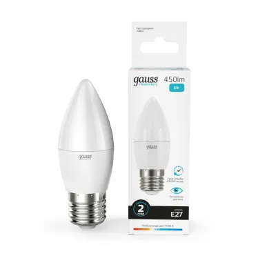Лампа светодиодная LED 6 Вт 450 лм 4100К свеча нейтральный E27 AC 220В Elementary Gauss
