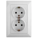 Розетка 2X2P+E Schuko, 16А-250В, СУ, Solo, белый, 4-205-01