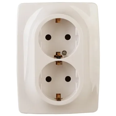 Розетка 2X2P+E Schuko со шторками , 16A-250В, Эра12, слоновая кость, 12-2108-02