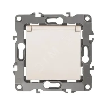Розетка 2P+E Schuko со шторками с крышкой, 16A-250В, Эра12, слоновая кость, 12-2103-02