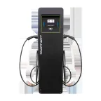 Зарядная станция для электромобиля EVC, 44 кВт, коммерческая OCPP 1.6J, переменный ток, 3 фазы 380В, два поста по 22 кВт 32 А, кабели по 5 метров, коннекторы GBT и Type2, IP54, черная ст ойка