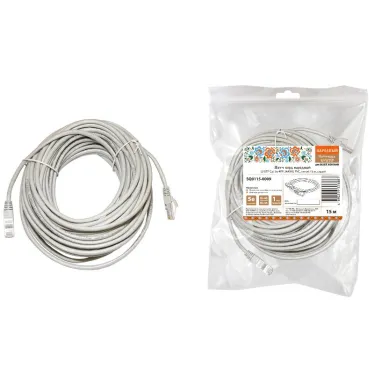 Патч-корд народный U/UTP Cat 5e 4PR 24AWG PVC, литой 15 м, серый | SQ0115-0009 | TDM