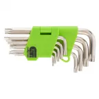                  Набор ключей имбусовых Tamper-Torx, 9 шт., TT10-TТ50, 45x, закаленные, короткие, никель
               