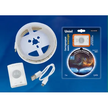 Комплект светодиодная лента 1м IP65 белый свет 4000К акк. Li-Ion 1100 мАч, в/к ULS-R21-2,4W/4000K/1,0M/RECH SENSOR Smart Light | UL-00004450 | Uniel