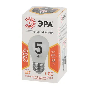 Лампа светодиодная LEDP45-5W-827-E27(диод,шар,5Вт,тепл,E27)