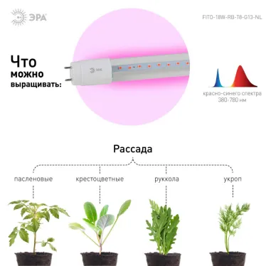 Фитолампа для растений светодиодная FITO-18W-RB-Т8-G13-NL и мясных прилавков 18 Вт Т8 G13 красно-синего спектра