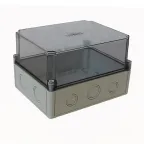                 Коробка 240х190х158 ПК поликорбанат серый цвет корпуса, крышка высокая,прозрачная,DIN-рейка РП1 | КР2803-923 | HEGEL
               