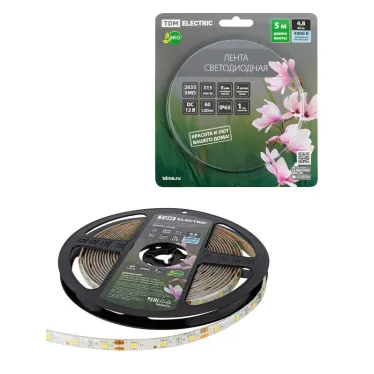 Лента светодиодная SMD2835-60 LED/м-IP65-12 В-4,8 Вт/м-4000 К (5 м) блистер | SQ0331-0349 | TDM