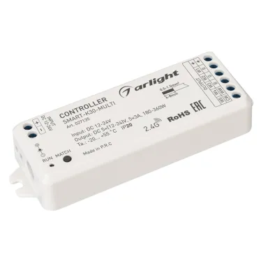 Контроллер SMART-K30-MULTI (12-24V, 5x3A, RGB-MIX, 2.4G) (ARL, IP20 Пластик, 5 лет)