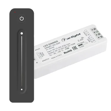 Диммер SMART-DIM-SET-LINE (12-24V, 1x8A, ПДУ 2.4G) (IP20 Пластик, 5 лет)