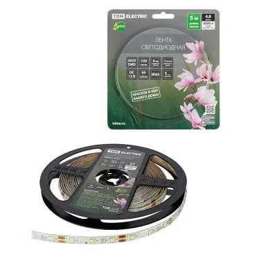 Лента светодиодная SMD2835-60 LED/м-IP65-12 В-4,8 Вт/м-6000 К (5 м) блистер | SQ0331-0341 | TDM