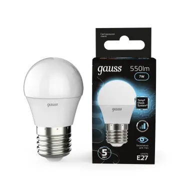 Лампа светодиодная LED 7 Вт 550 лм 4100К шар P45 нейтральный E27 AC 220В шаговое диммирование выключателем Black Gauss