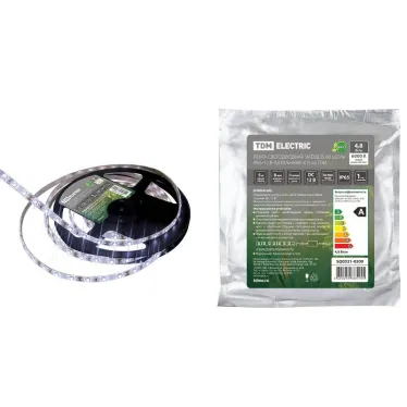 Лента светодиодная SMD2835-60 LED/м-IP65-12 В-4,8 Вт/м-6000 К (5 м) | SQ0331-0309 | TDM
