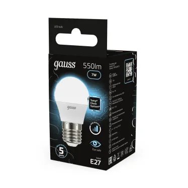 Лампа светодиодная LED 7 Вт 550 лм 4100К шар P45 нейтральный E27 AC 220В шаговое диммирование выключателем Black Gauss