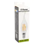 Лампа светодиодная LED 15вт Е14 белый свеча на ветру FILAMENT