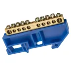 Шина "N" нулевая 6х9мм 10/1 (10 групп/крепеж по центру) с изолятором на DIN-рейку (20 шт/уп)