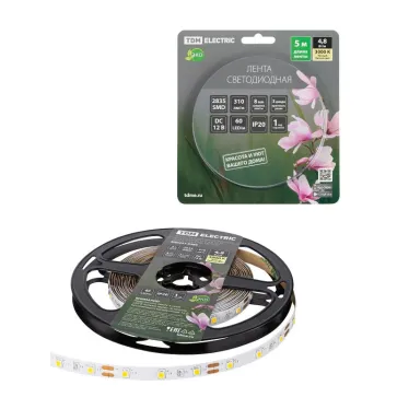 Лента светодиодная SMD2835-60 LED/м-IP20-12 В-4,8 Вт/м-3000 К (5 м) блистер | SQ0331-0364 | TDM