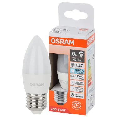 Лампа светодиодная LED Star Свеча 5Вт (замена 40Вт), 470Лм, 6500К, цоколь E27 OSRAM