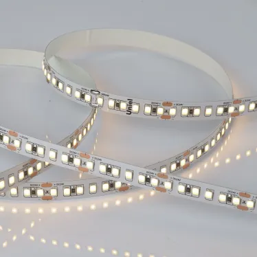 Лента гибкая светодиодная на самоклеящейся основе. ULS-2835-168LED/m-10мм-IP20-DC24V-14W/m-5м-3000K Катушка 5 м. в герметичной упаковке. (3000K).