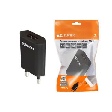 Сетевое зарядное устройство, СЗУ 2, 1 А, 1 USB, черный, | SQ1810-0002 | TDM