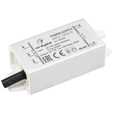 Блок питания ARPV-12012-D (12V, 1.0A, 12W) (ARL, IP67 Металл, 3 года)