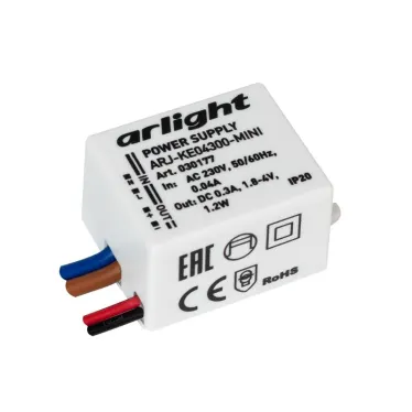 Блок питания ARJ-KE04300-MINI (1.2W, 300mA) (Arlight, IP20 Пластик, 5 лет) | 030177 | Arlight
