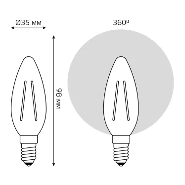 Лампа светодиодная филаментная LED 3.8 Вт 350 лм 2400К свеча теплый E14 AC 220В золотистая колба Basic Gauss