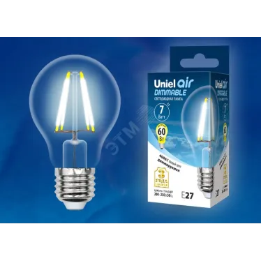 Лампа светодиодная LED 7вт 200-250В форма А диммируемая 630Лм Е27 4000К Air филамент