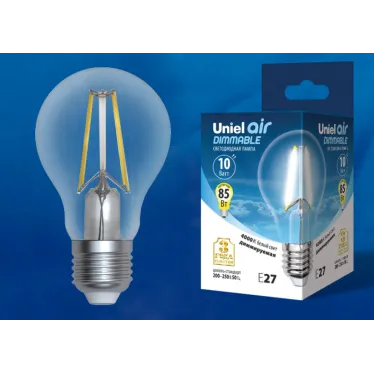 Лампа светодиодная диммируемая. Форма А, проз рачная LED-A60-10W/4000K/E27/CL/DIM GLA01TR
