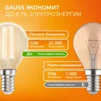 Лампа светодиодная филаментная LED 12 Вт 730 лм 2700К шар P45 теплый E14 AC 220В прозрачная колба Elementary Gauss