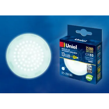 Лампа светодиодная LED-GX53-13W/NW/GX53/FR PLZ01WH матовая. (4000K).