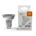 Лампа светодиодная LED 8 Вт 700 лм 3000К софит MR16 теплый GU10 AC 220В Basic Gauss