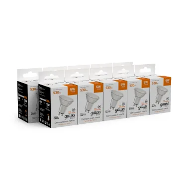 Лампа светодиодная LED 6 Вт 530 лм 3000К софит MR16 теплый GU10 AC 220В Basic Gauss