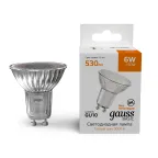 Лампа светодиодная LED 6 Вт 530 лм 3000К софит MR16 теплый GU10 AC 220В Basic Gauss
