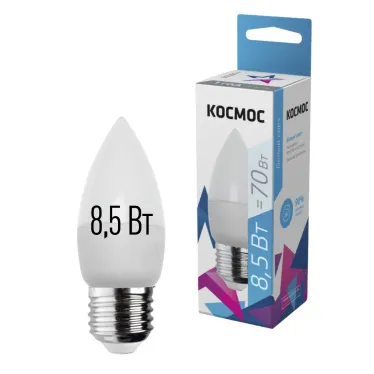 Лампа светодиодная LED 8.5Вт Свеча 220В Е27 D37х100 4500К белый 720 лм